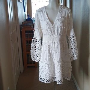 Boston Proper White broderie anglais lace dress size small
